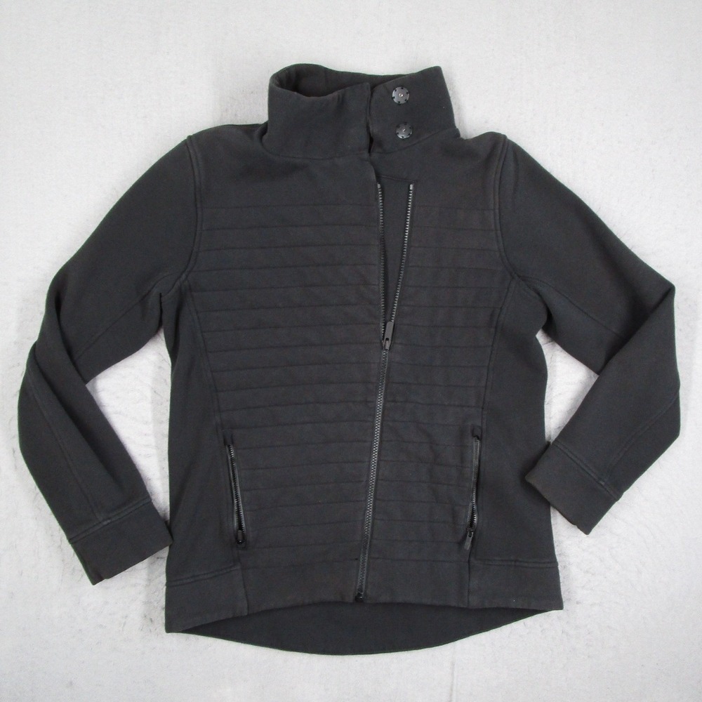Lululemon Asymmetrical Full Zip Quilted Front Jacket Black Size 8 Funnel Neck